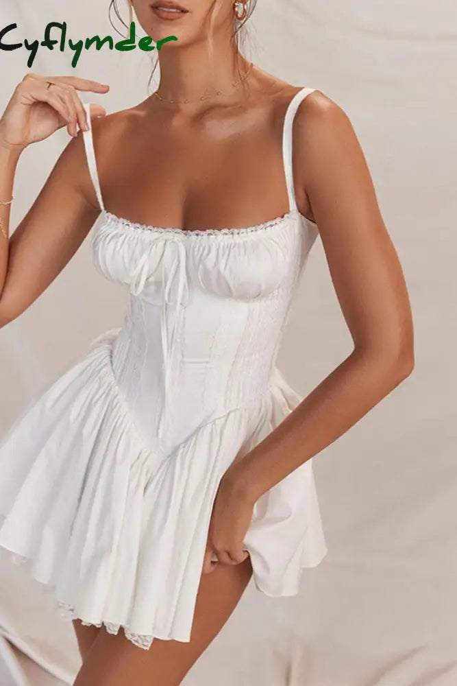 Cyflymder - White Sexy Casual Solid Backless Square Collar Sling Dress Dresses