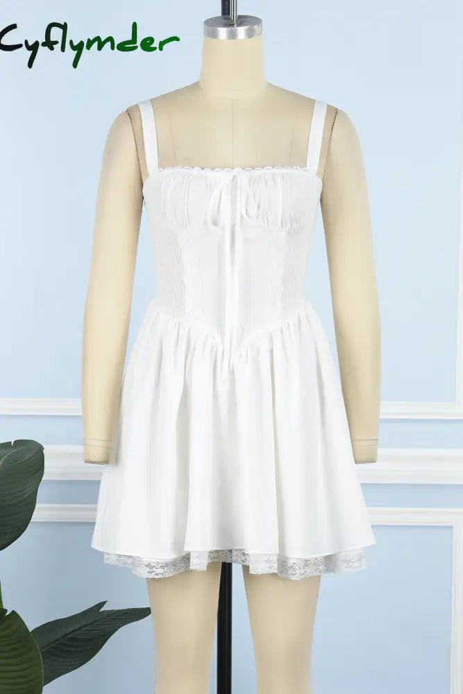 Cyflymder - White Sexy Casual Solid Backless Square Collar Sling Dress Dresses