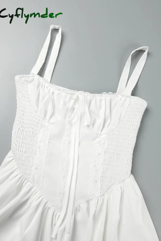 Cyflymder - White Sexy Casual Solid Backless Square Collar Sling Dress Dresses