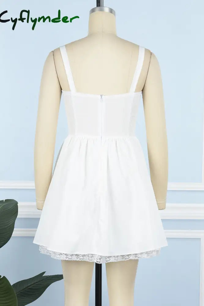 Cyflymder - White Sexy Casual Solid Backless Square Collar Sling Dress Dresses