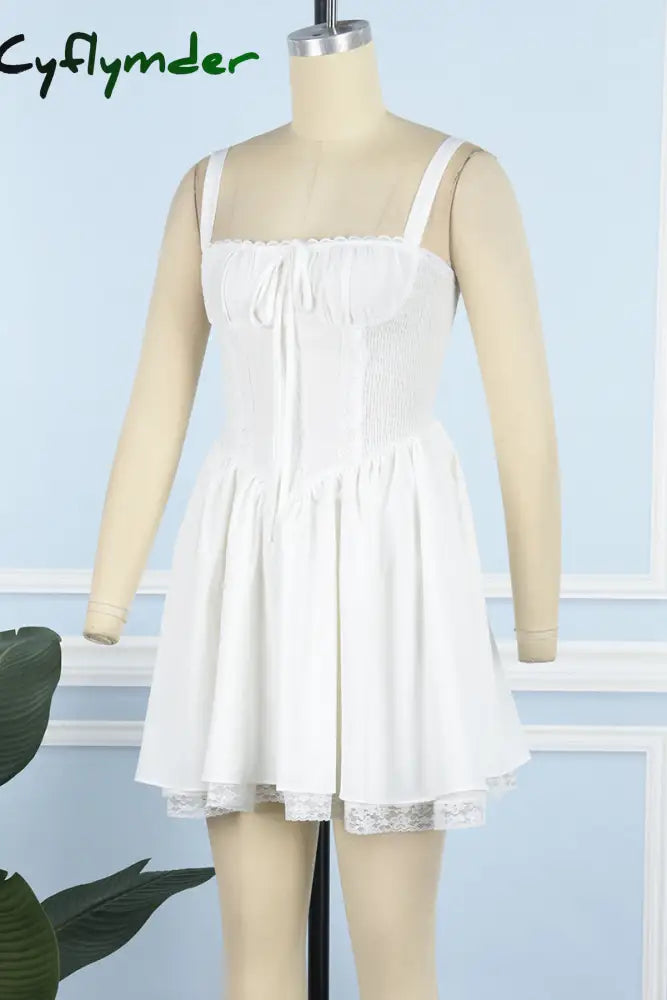Cyflymder - White Sexy Casual Solid Backless Square Collar Sling Dress Dresses