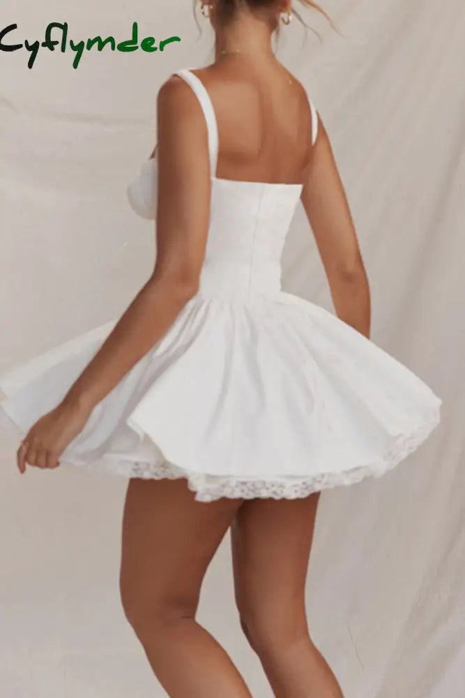 Cyflymder - White Sexy Casual Solid Backless Square Collar Sling Dress Dresses