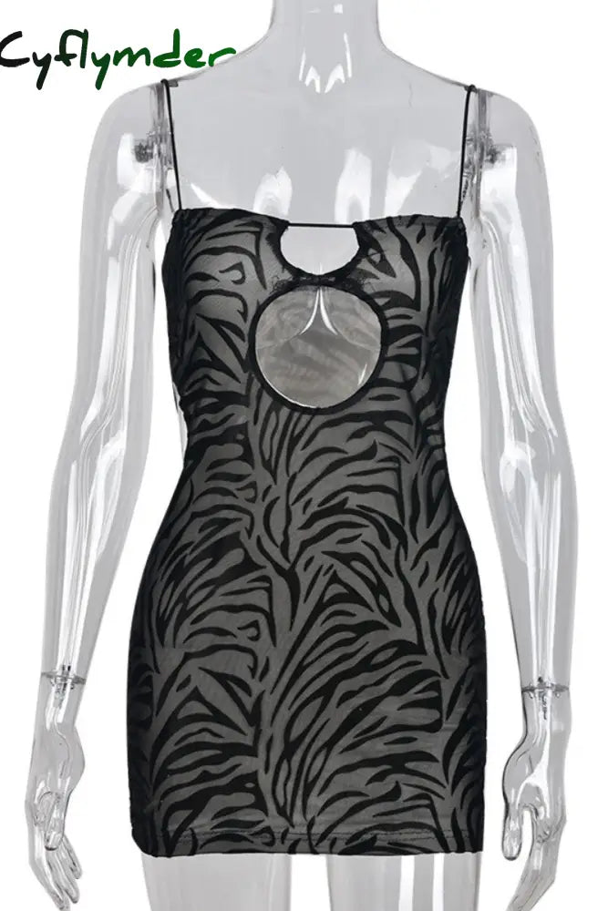Cyflymder - White Sexy Striped Hollowed Out Backless Spaghetti Strap Sleeveless Dress Dresses