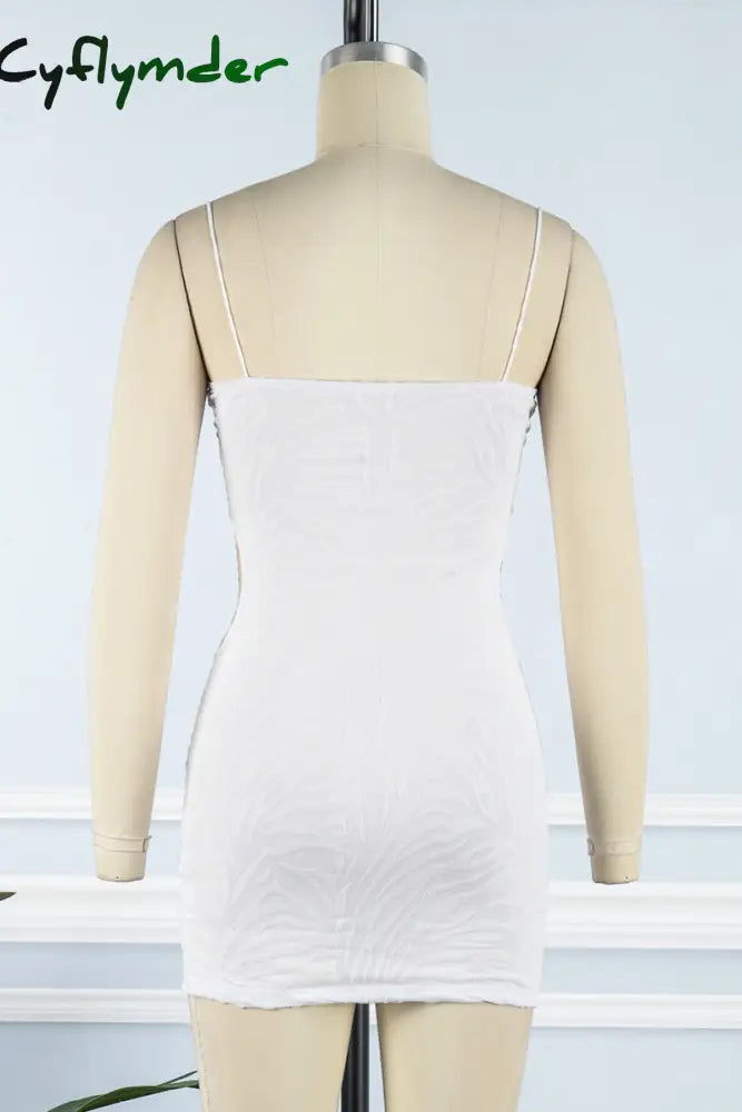 Cyflymder - White Sexy Striped Hollowed Out Backless Spaghetti Strap Sleeveless Dress Dresses