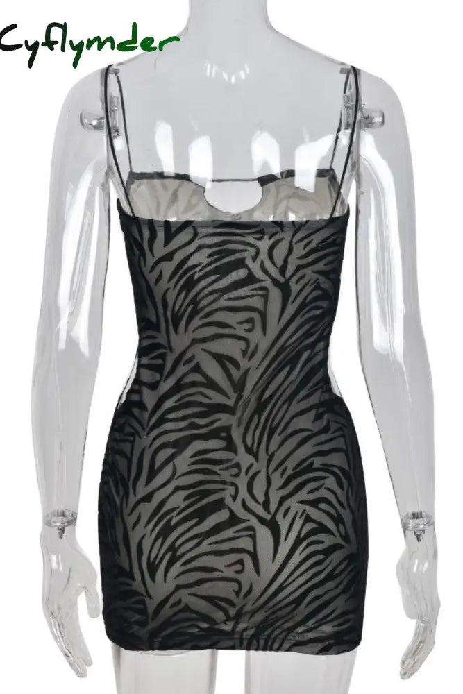 Cyflymder - White Sexy Striped Hollowed Out Backless Spaghetti Strap Sleeveless Dress Dresses
