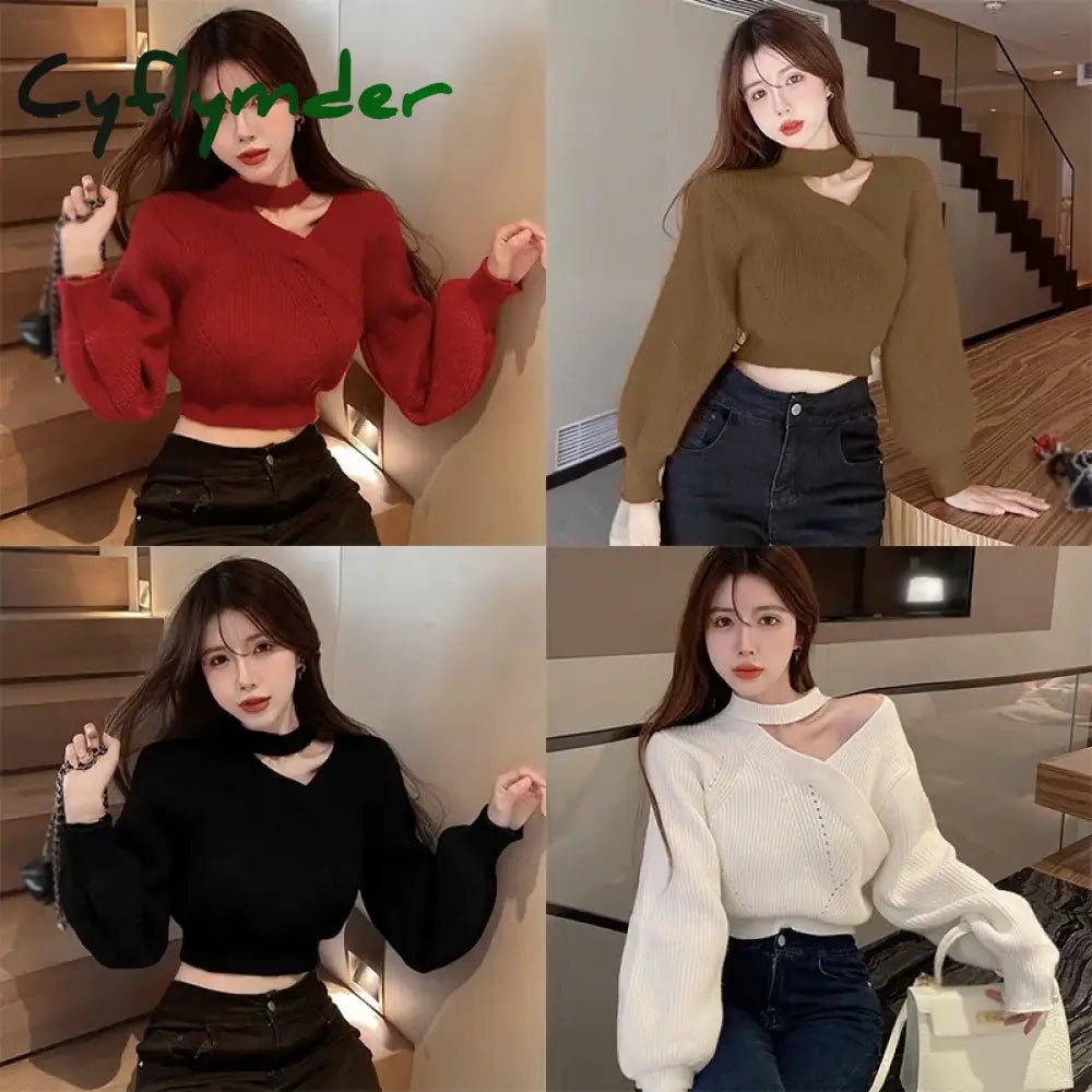 Cyflymder winter club outfits Women Christmas Sweater Autumn Winter Long Sleeved Sweater Warm V-neck Off Shoulder