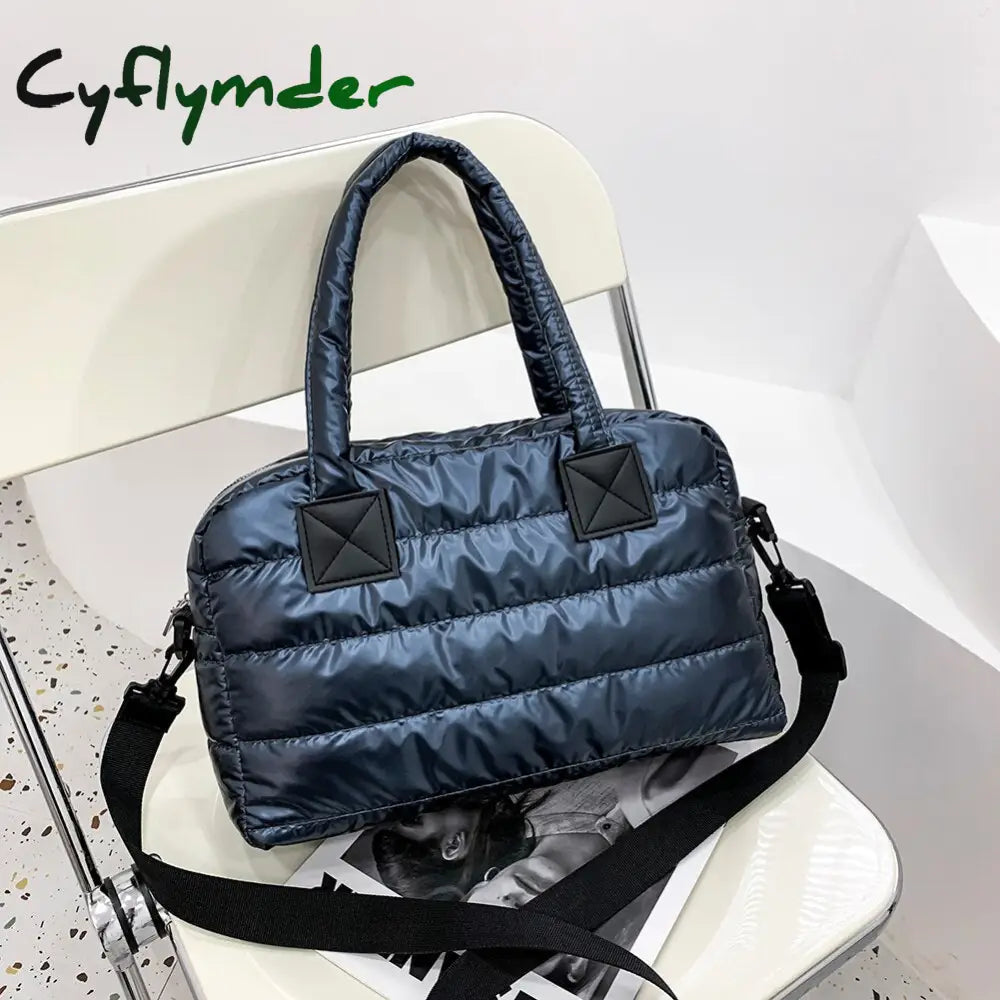 Cyflymder Winter Down Bag Quilted Space Cotton Handbags For Women Large Capacity Tote Bags Female