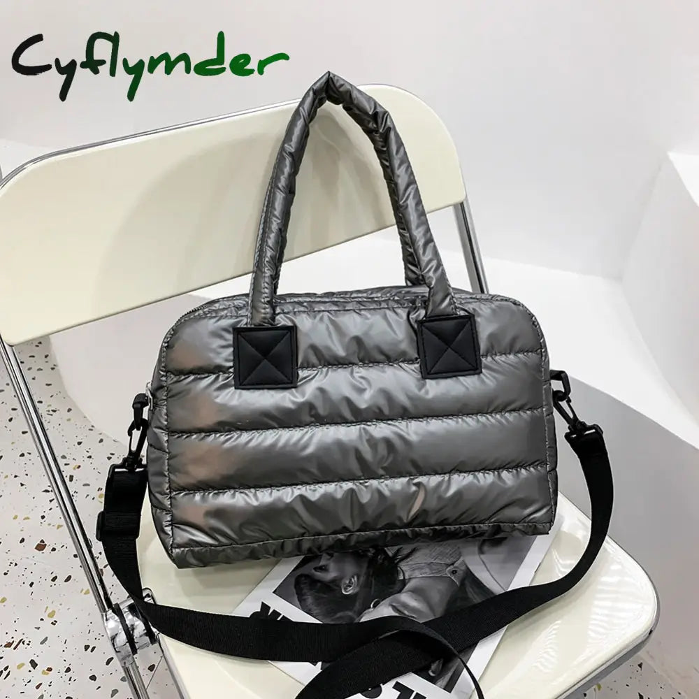 Cyflymder Winter Down Bag Quilted Space Cotton Handbags For Women Large Capacity Tote Bags Female