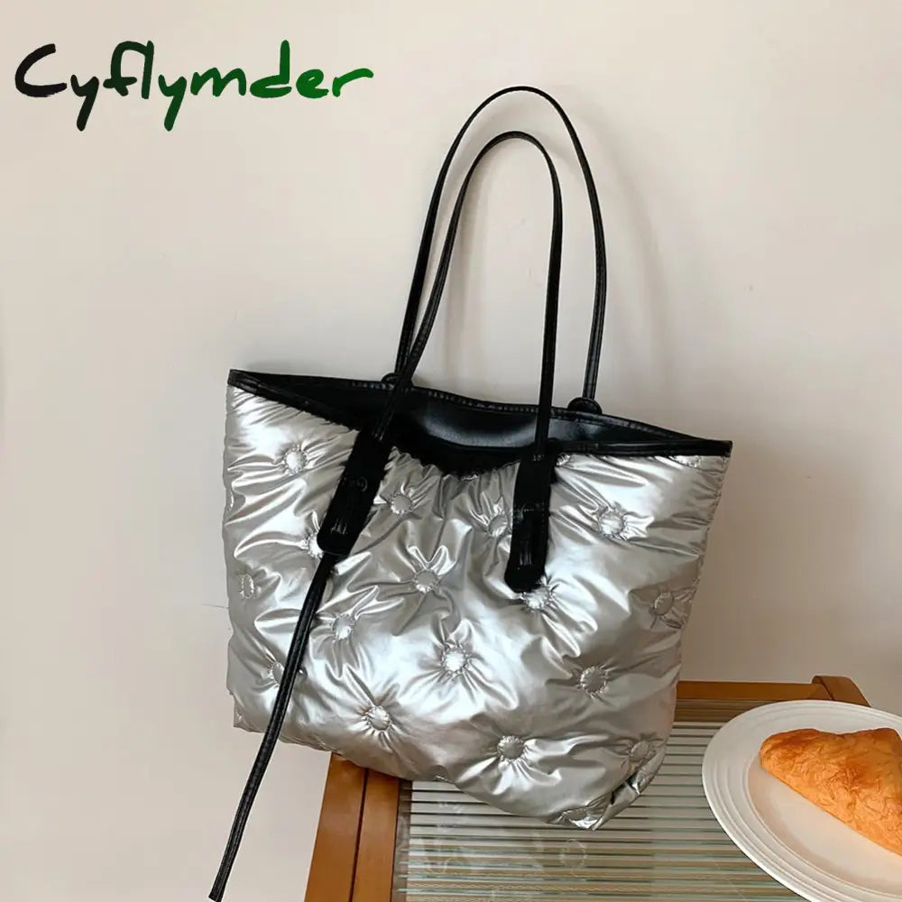 Cyflymder Winter Down Bag Quilted Space Cotton Handbags For Women Large Capacity Tote Bags Female