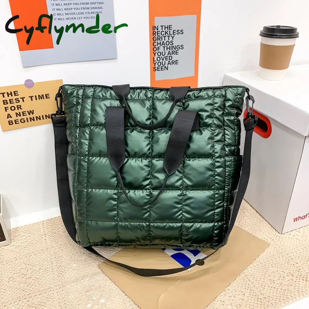 Cyflymder Winter Down Bag Quilted Space Cotton Handbags For Women Large Capacity Tote Bags Female