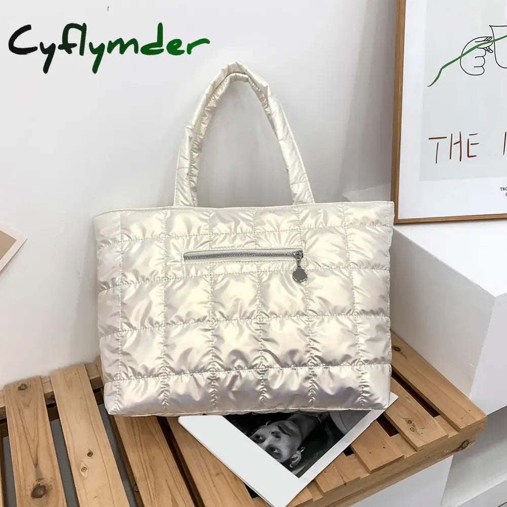 Cyflymder Winter Down Bag Quilted Space Cotton Handbags For Women Large Capacity Tote Bags Female