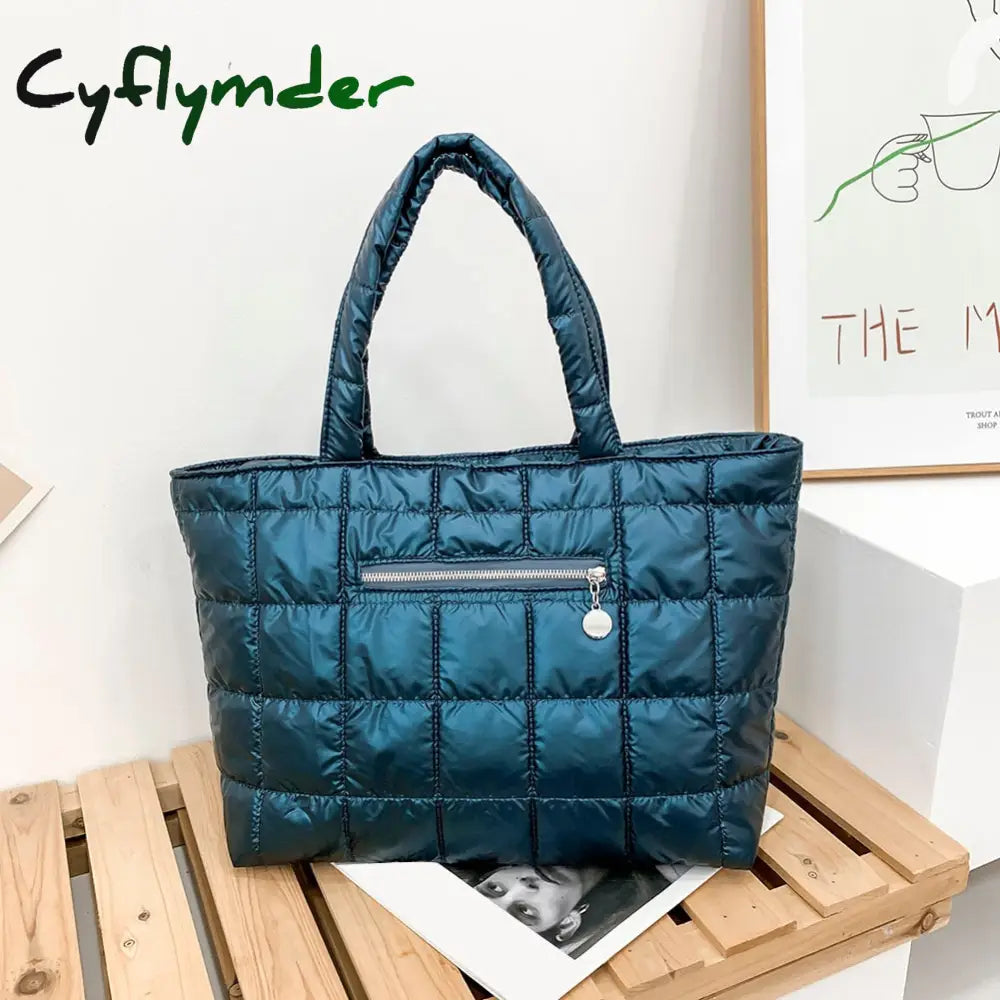 Cyflymder Winter Down Bag Quilted Space Cotton Handbags For Women Large Capacity Tote Bags Female