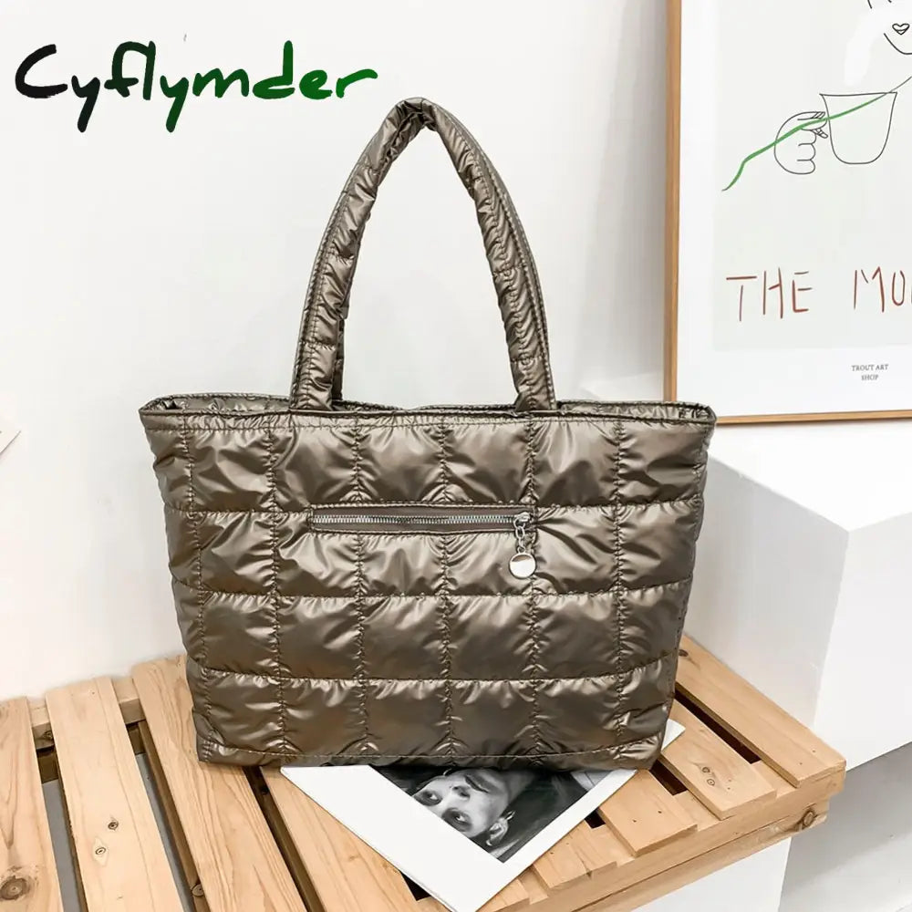 Cyflymder Winter Down Bag Quilted Space Cotton Handbags For Women Large Capacity Tote Bags Female