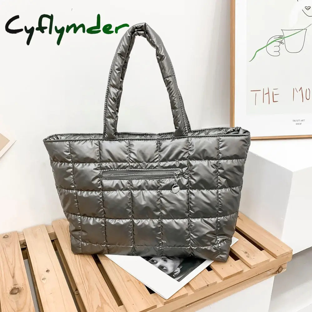 Cyflymder Winter Down Bag Quilted Space Cotton Handbags For Women Large Capacity Tote Bags Female