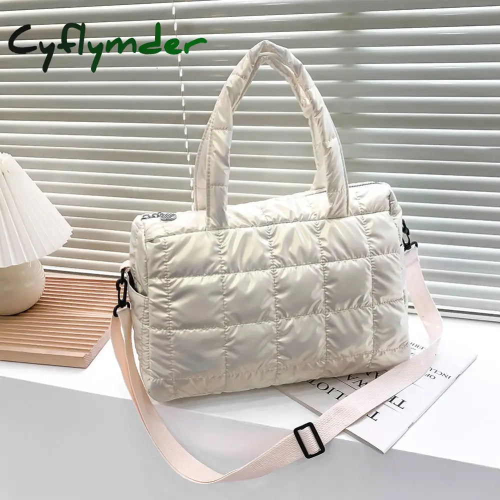 Cyflymder Winter Down Bag Quilted Space Cotton Handbags For Women Large Capacity Tote Bags Female