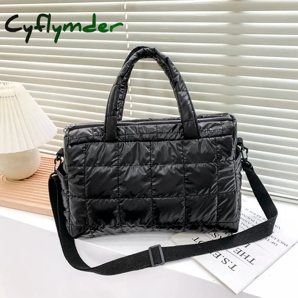 Cyflymder Winter Down Bag Quilted Space Cotton Handbags For Women Large Capacity Tote Bags Female