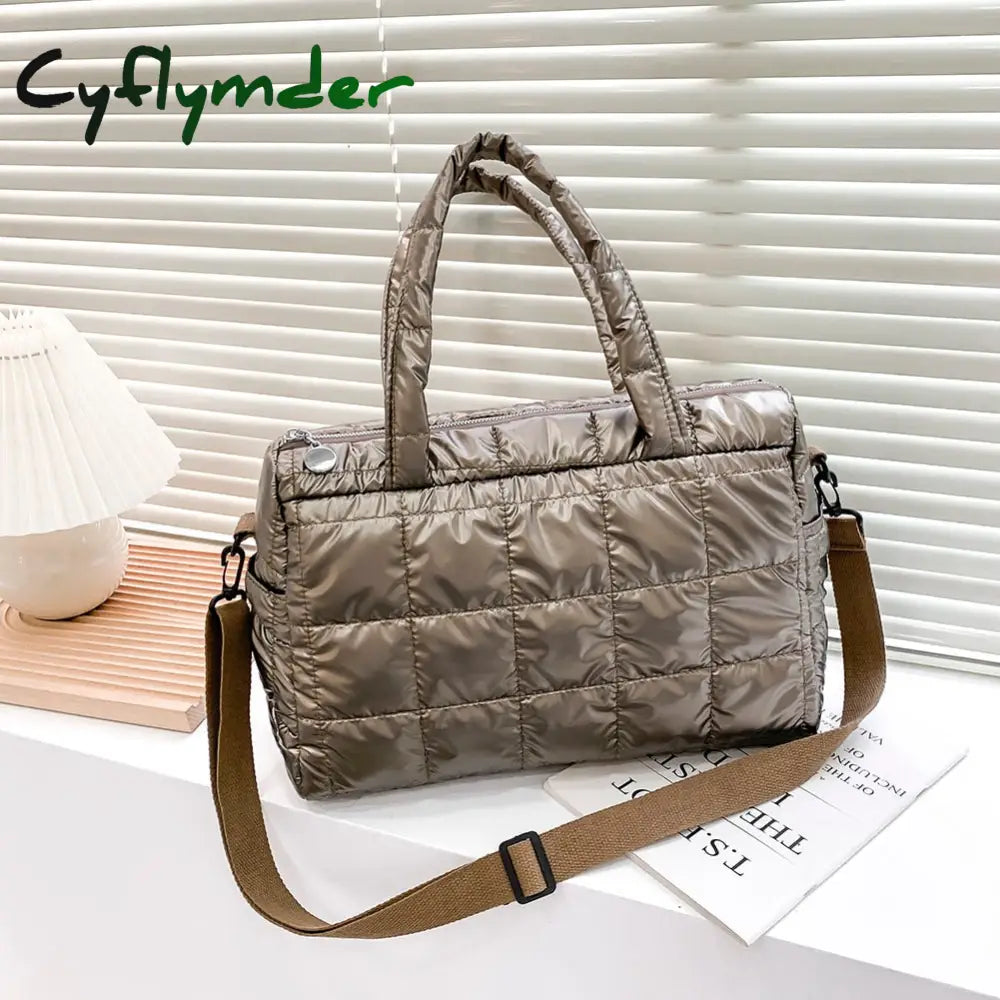 Cyflymder Winter Down Bag Quilted Space Cotton Handbags For Women Large Capacity Tote Bags Female