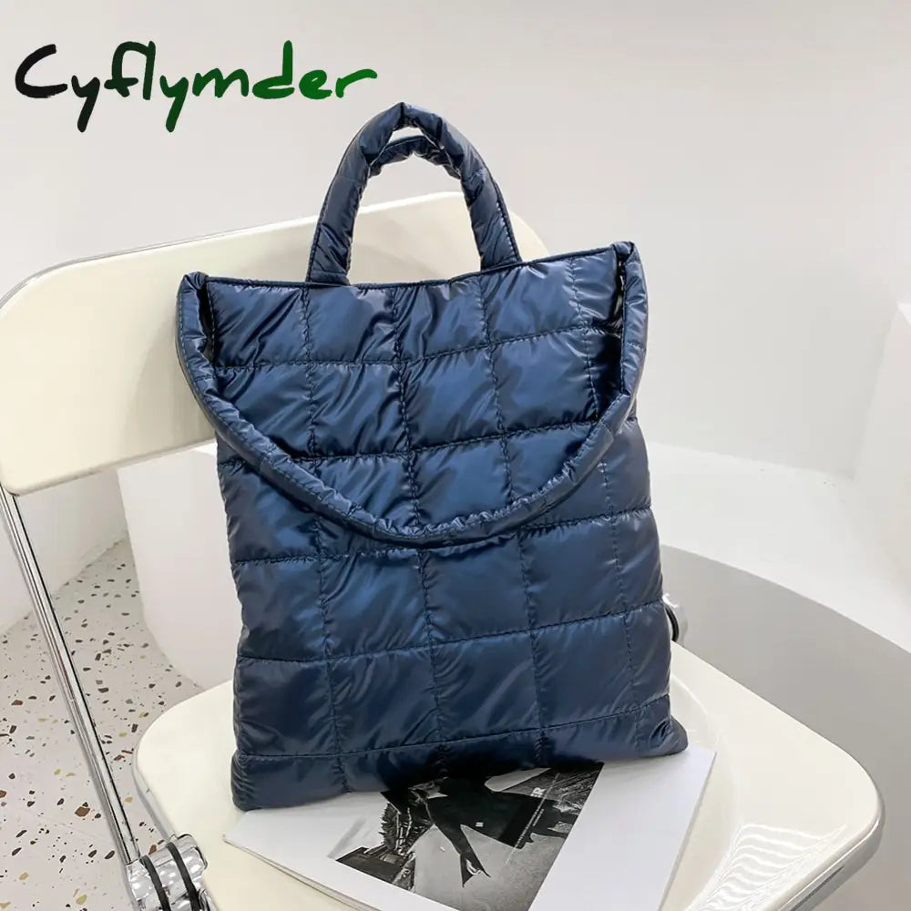 Cyflymder Winter Down Bag Quilted Space Cotton Handbags For Women Large Capacity Tote Bags Female