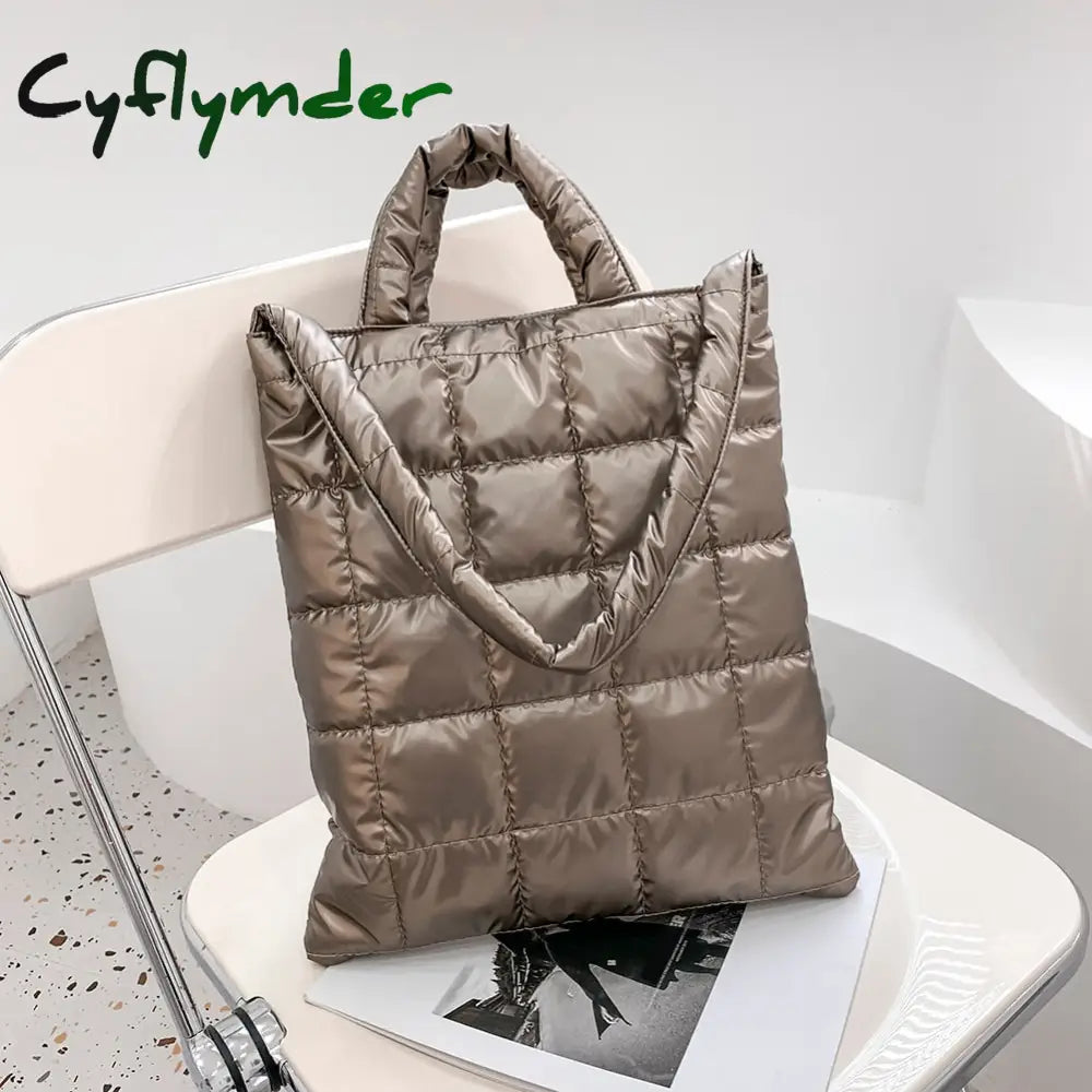 Cyflymder Winter Down Bag Quilted Space Cotton Handbags For Women Large Capacity Tote Bags Female