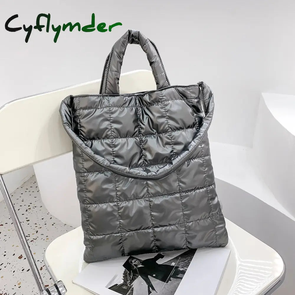 Cyflymder Winter Down Bag Quilted Space Cotton Handbags For Women Large Capacity Tote Bags Female