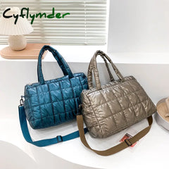 Cyflymder Winter Down Bag Quilted Space Cotton Handbags For Women Large Capacity Tote Bags Female