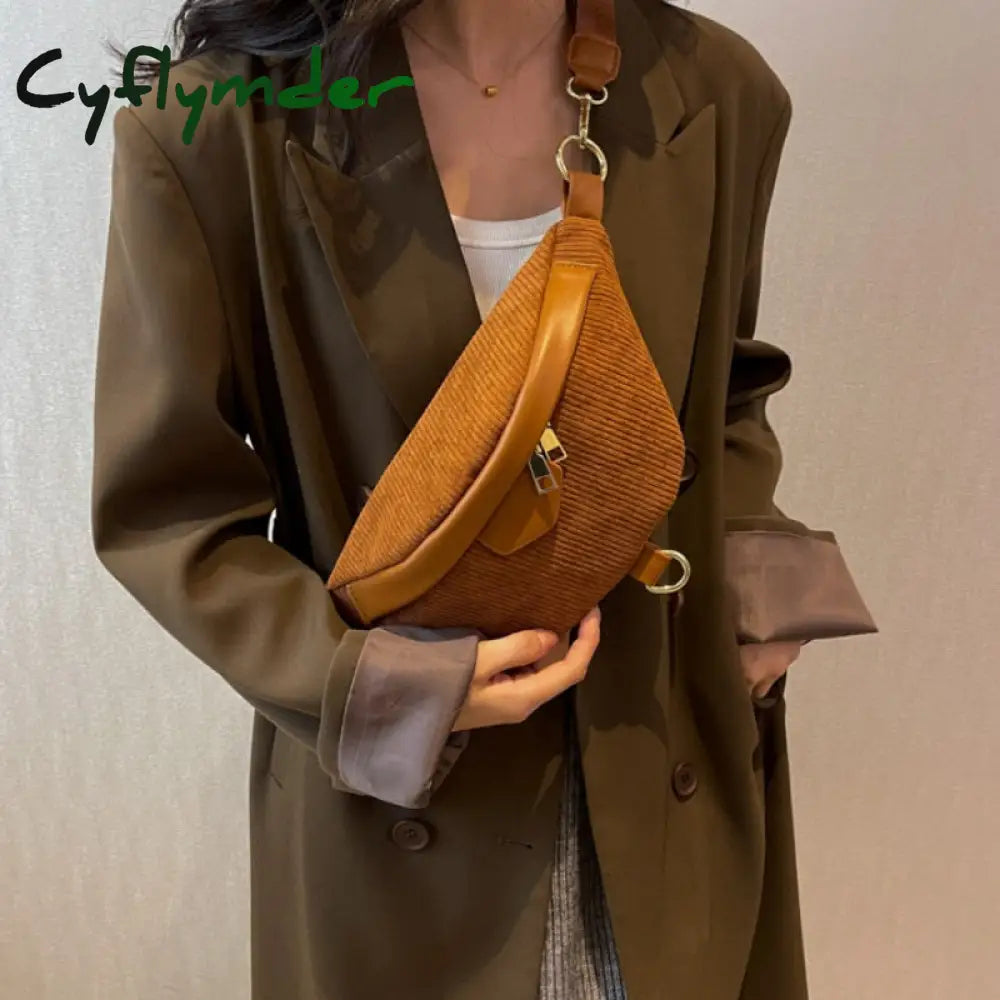 Cyflymder Winter Female Belt Bag Corduroy Fanny Pack And Phone Pack Fashion Ladies Shoulder