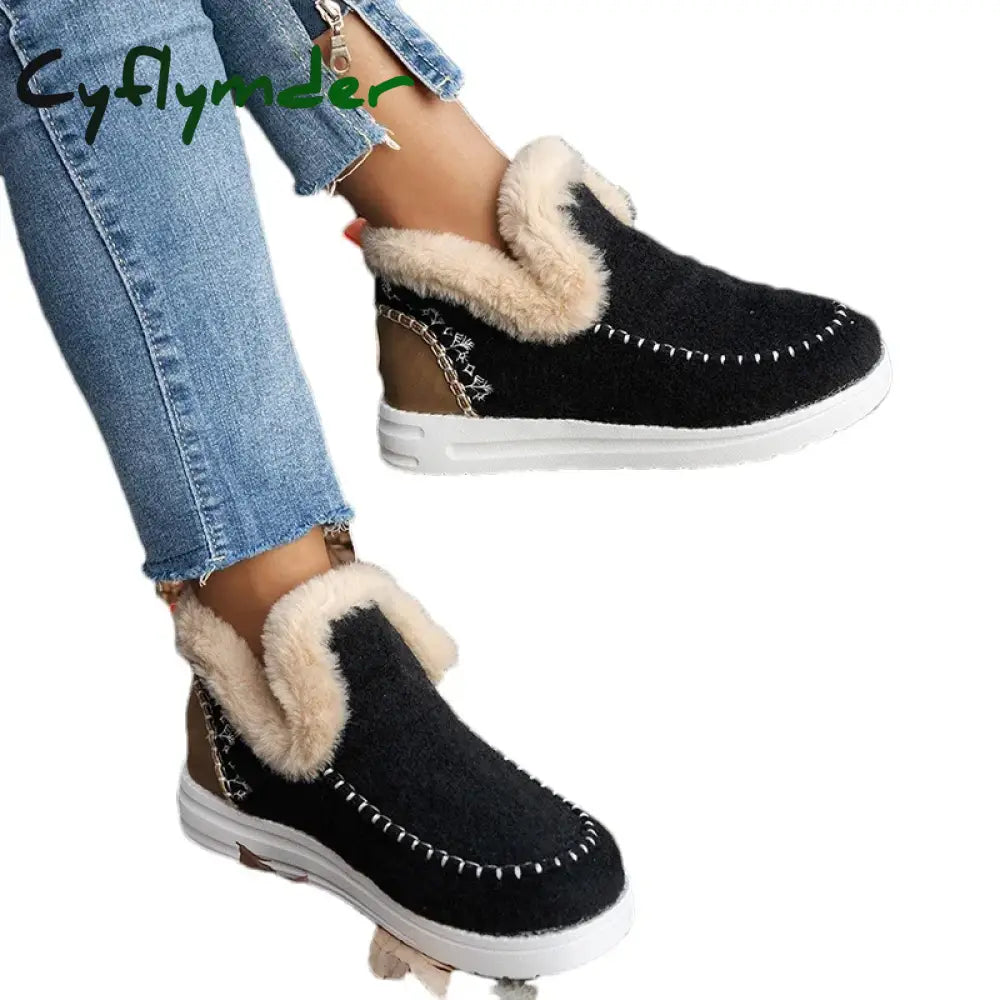 Cyflymder Winter Flats Women Snow Ankle Boots Short Plush Cotton Shoes Winter Designer Warm Casual Shoes Trend Walking