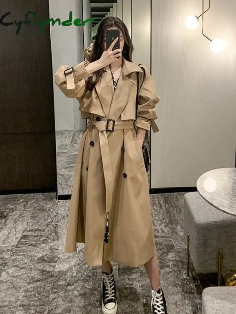 Winter Jacket Trench Coat for Women Clothes Women Solid Color Lapels Double Row Buttons Long Windbreaker Ladies Work Tops