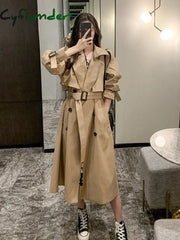 Winter Jacket Trench Coat for Women Clothes Women Solid Color Lapels Double Row Buttons Long Windbreaker Ladies Work Tops