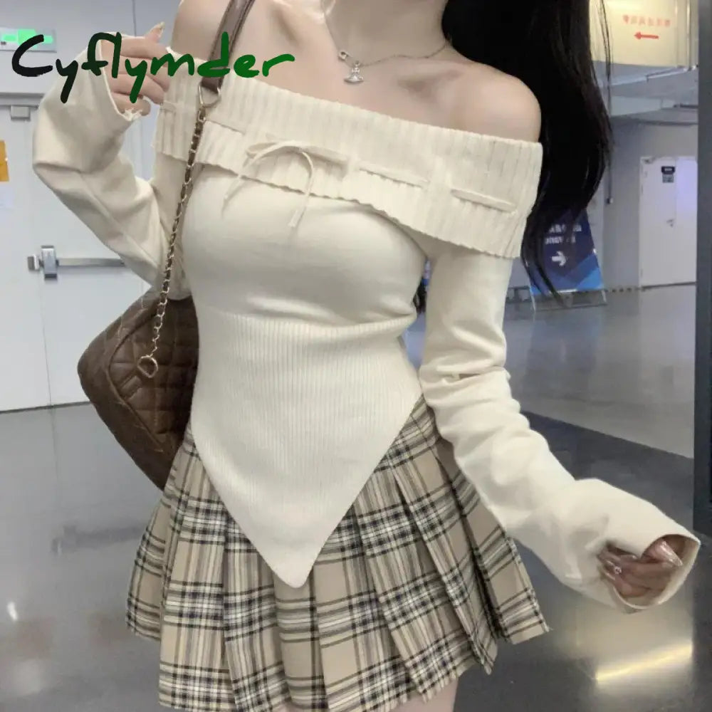 Winter Knitted Pullover Women Sexy Off Shoulder Slim Y2k Sweaters Coat Female Korean Fashion Casual Long Sleeve Knitwear Tops