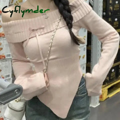 Cyflymder Winter Knitted Pullover Women Sexy Off Shoulder Slim Y2K Sweaters Coat Female Korean