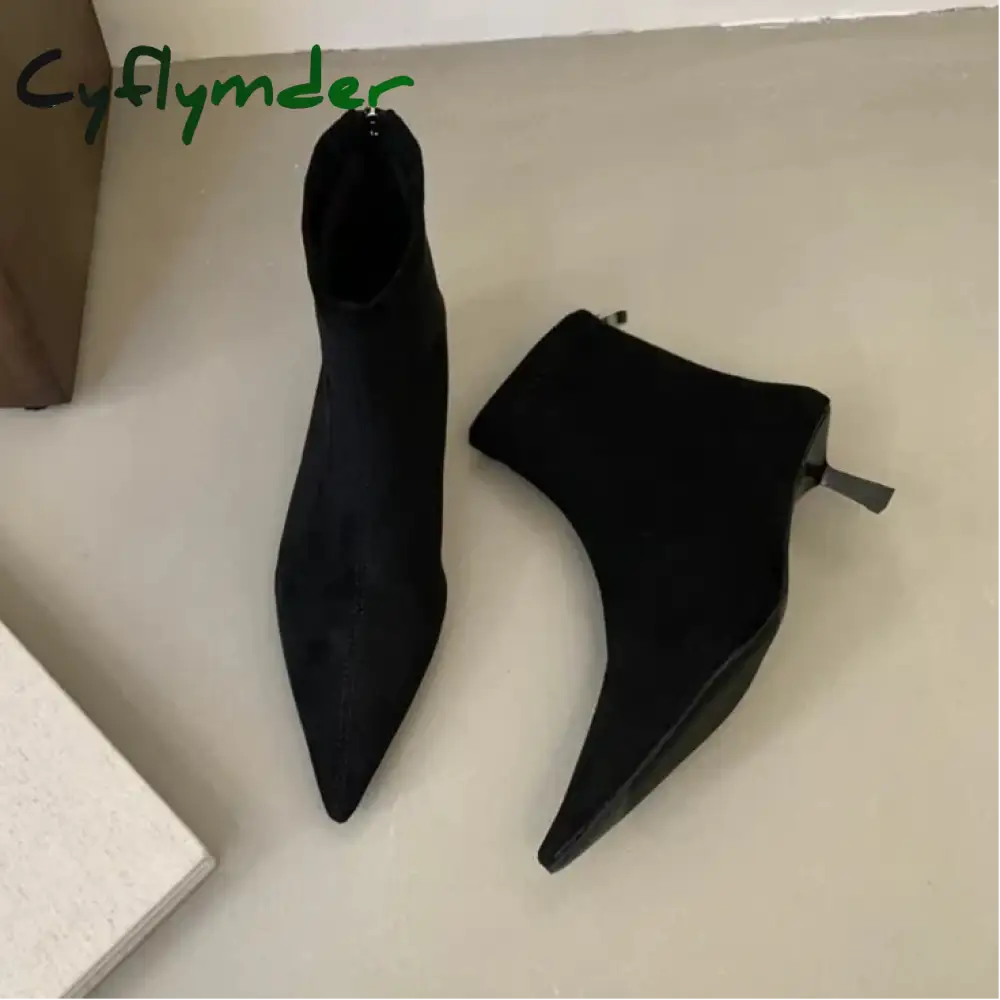 Cyflymder Winter New Brand Women Short Boots Fashion Pointed Toe Ladies Elegant Ankle Boots Thin High Heel Dress Pumps