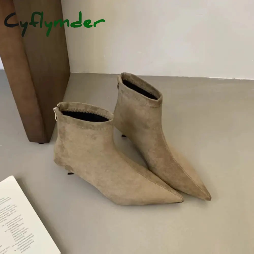 Cyflymder Winter New Brand Women Short Boots Fashion Pointed Toe Ladies Elegant Ankle Boots Thin High Heel Dress Pumps