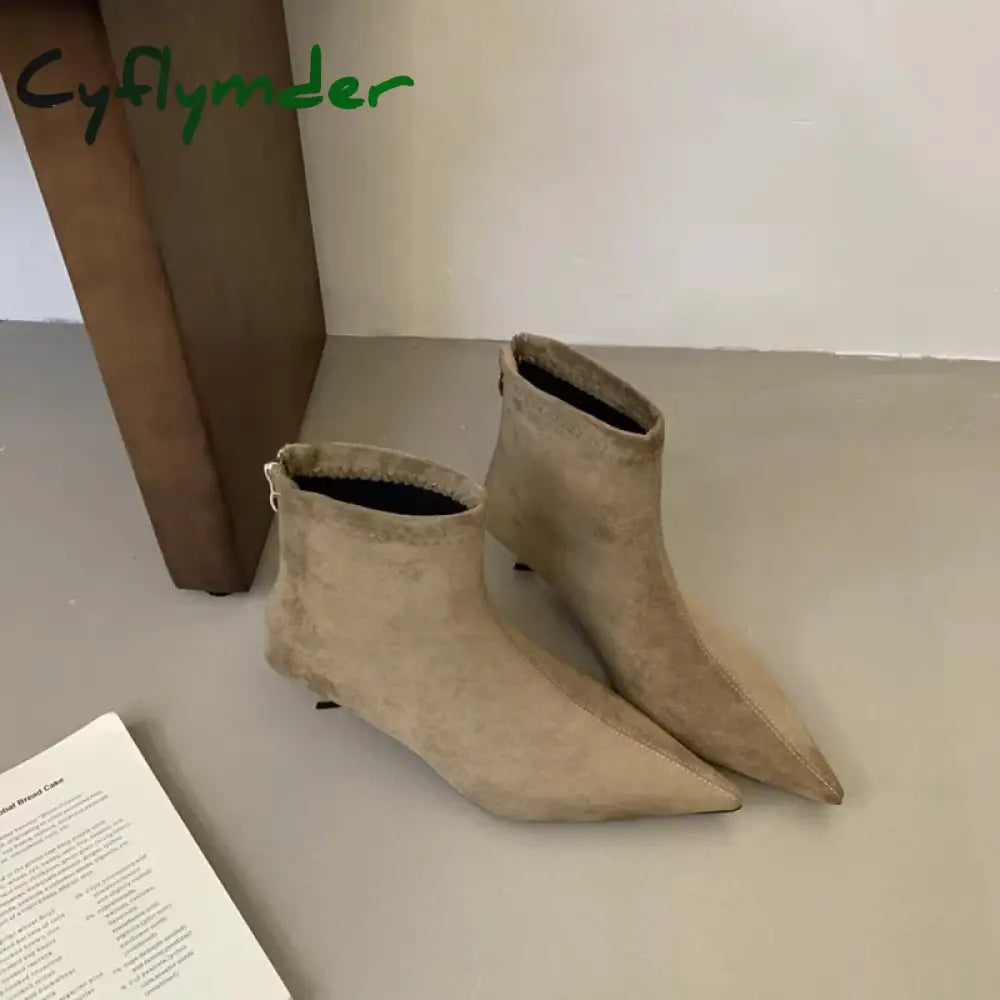 Cyflymder Winter New Brand Women Short Boots Fashion Pointed Toe Ladies Elegant Ankle Boots Thin High Heel Dress Pumps