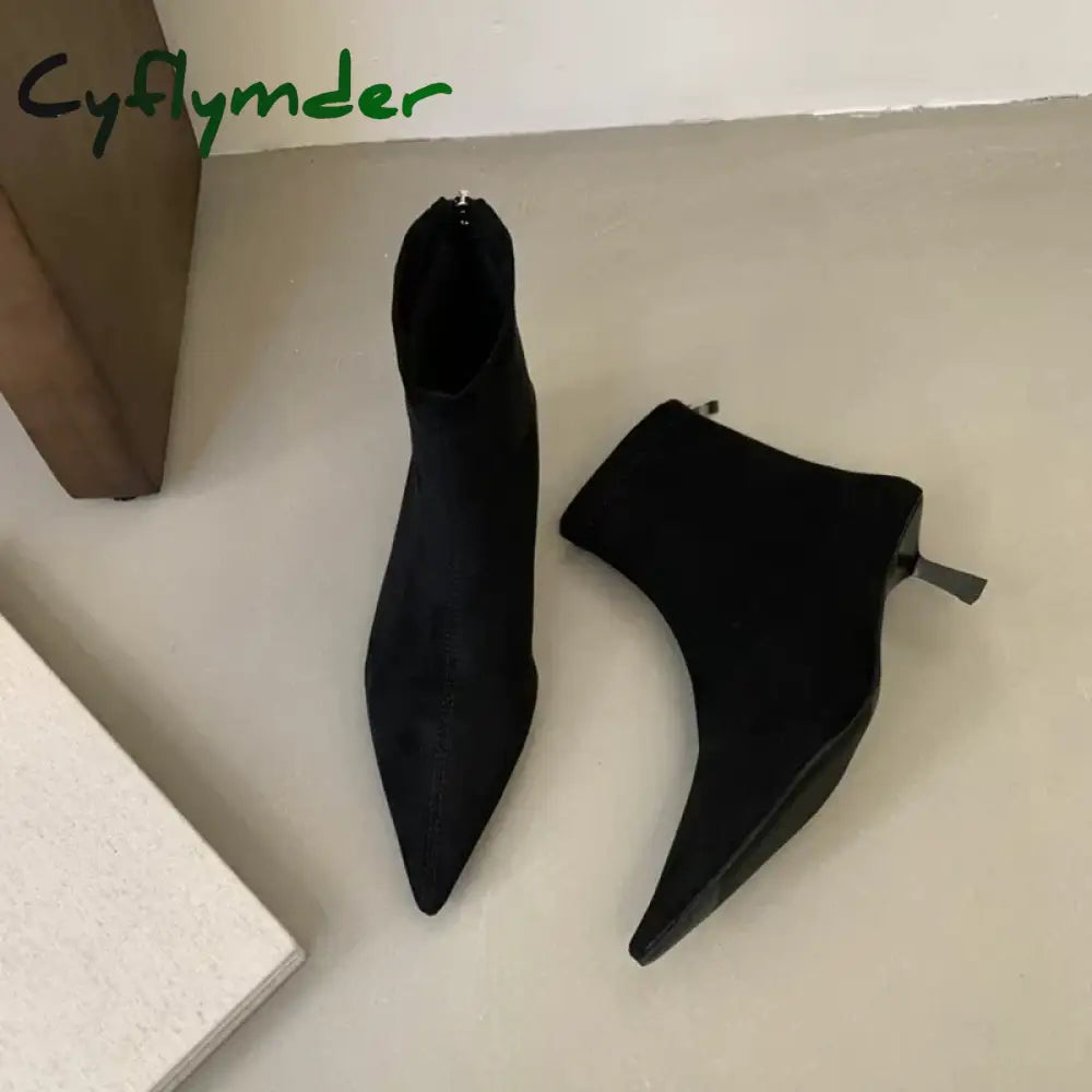 Cyflymder Winter New Brand Women Short Boots Fashion Pointed Toe Ladies Elegant Ankle Boots Thin High Heel Dress Pumps