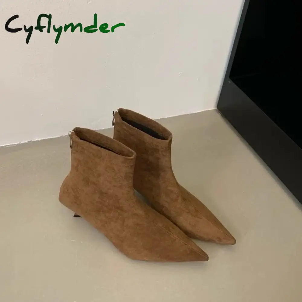 Cyflymder Winter New Brand Women Short Boots Fashion Pointed Toe Ladies Elegant Ankle Boots Thin High Heel Dress Pumps