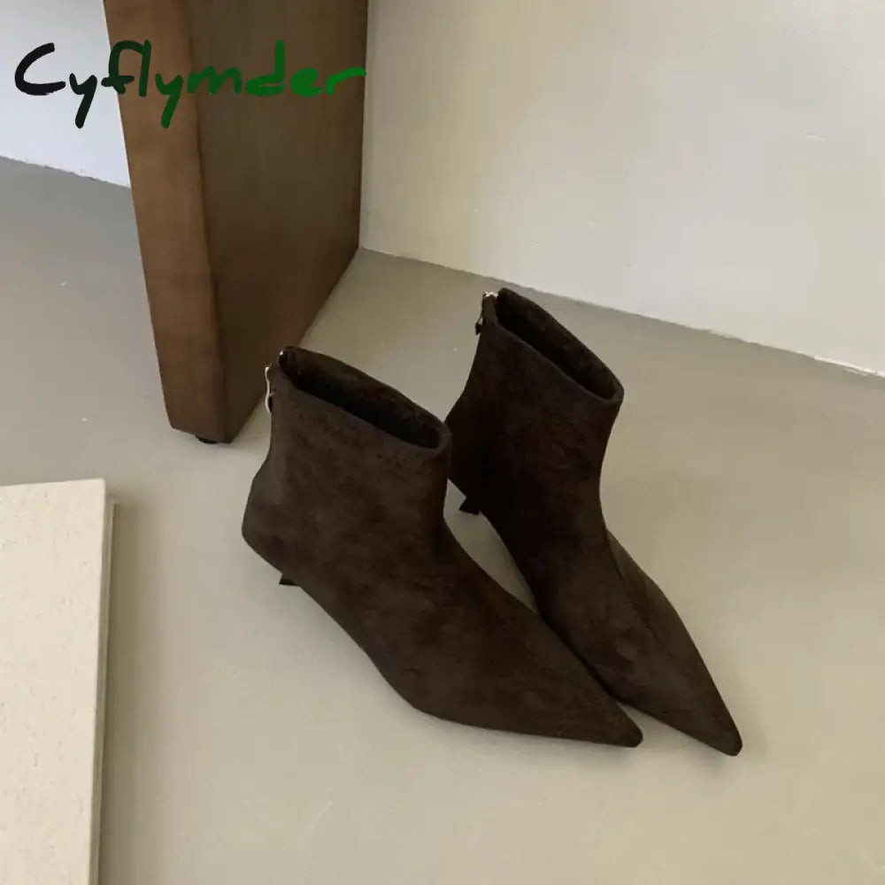 Cyflymder Winter New Brand Women Short Boots Fashion Pointed Toe Ladies Elegant Ankle Boots Thin High Heel Dress Pumps