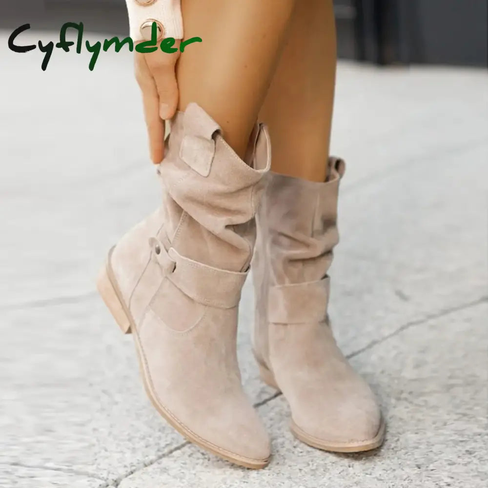 Cyflymder Winter New Women’s Boots Large Low Heel 40-43 Suede Ankle Boots for Women Brown Long Boots