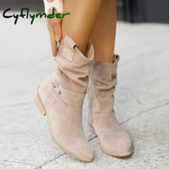 Cyflymder Winter New Women’s Boots Large Low Heel 40-43 Suede Ankle Boots for Women Brown Long Boots