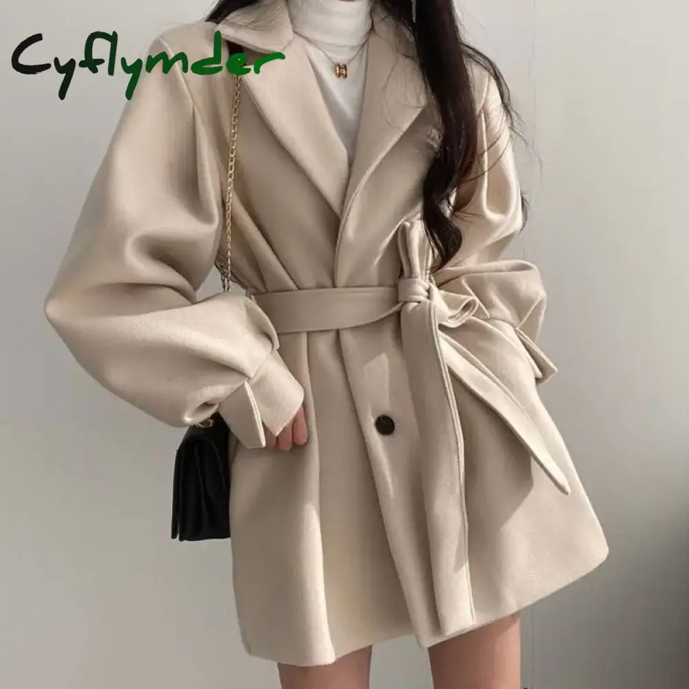 Cyflymder Winter Outfit Black Trench Coat For Women Aesthetic Long Wool Blends Winter Clothing