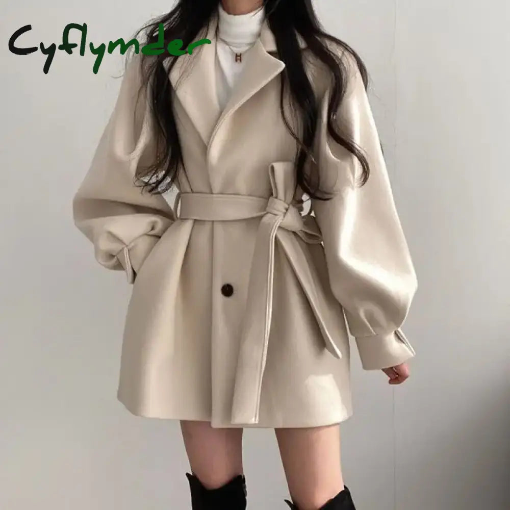 Black Trench Coat for Women Aesthetic Long Wool Blends Winter Clothing Puffer Woman Coats New Clothes Korean Jackets Female Thic