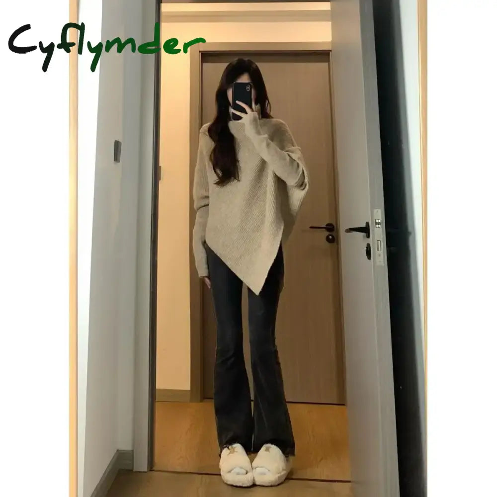 Cyflymder Winter Outfit Ladies Sweater Dress Blue With Headings Knitted Tops Sweaters For Women