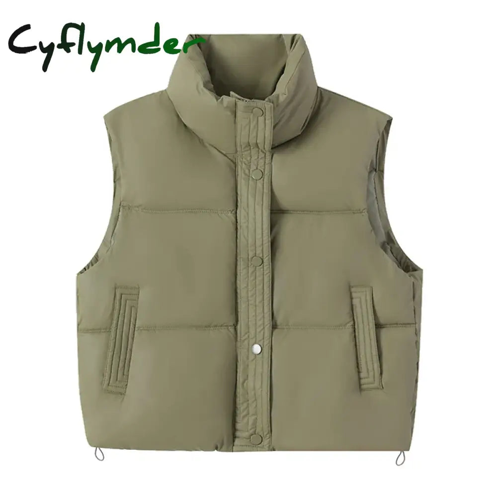 Cyflymder WINTER OUTFITS Women Casual Solid Warm Sleeveless Vest Coat Mock Neck PU Thicken Jacket Button Up Loose Women