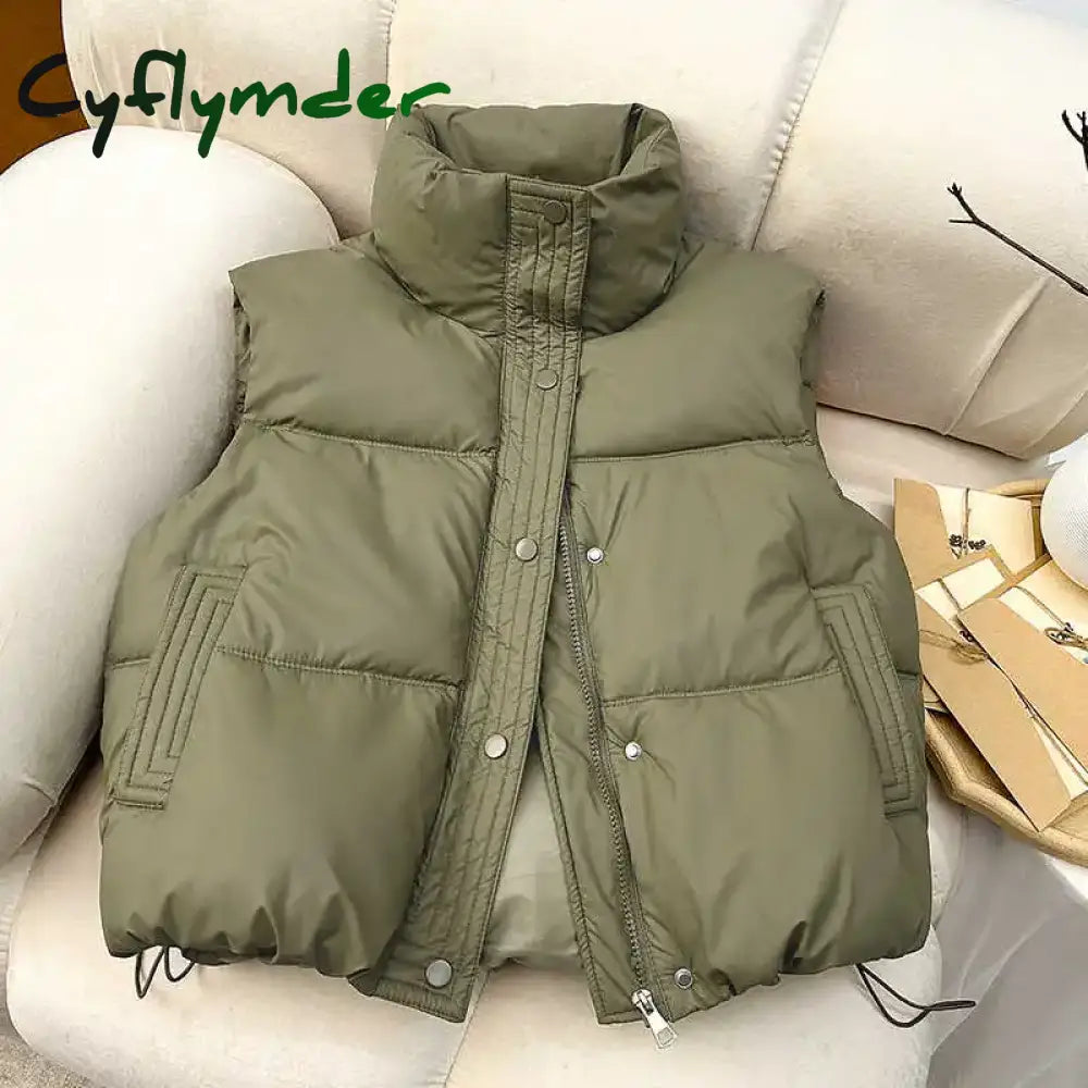 Cyflymder WINTER OUTFITS Women Casual Solid Warm Sleeveless Vest Coat Mock Neck PU Thicken Jacket Button Up Loose Women