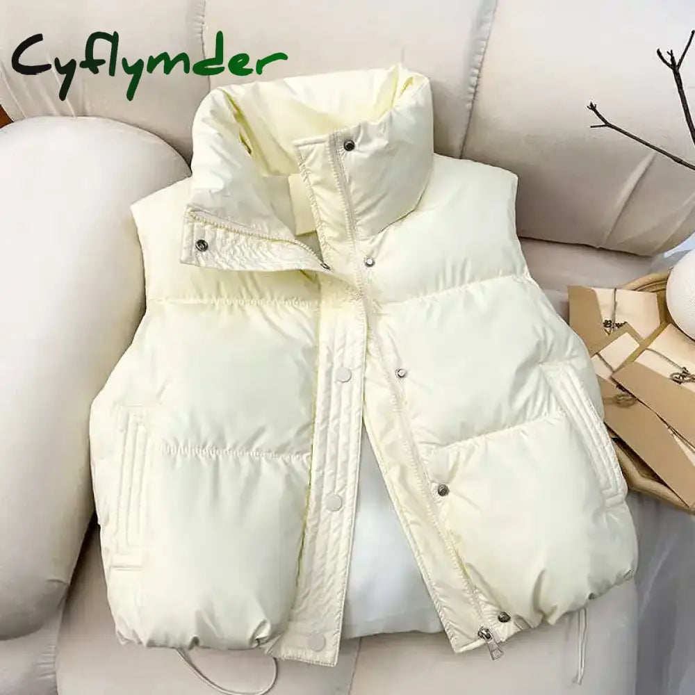 Cyflymder WINTER OUTFITS Women Casual Solid Warm Sleeveless Vest Coat Mock Neck PU Thicken Jacket Button Up Loose Women