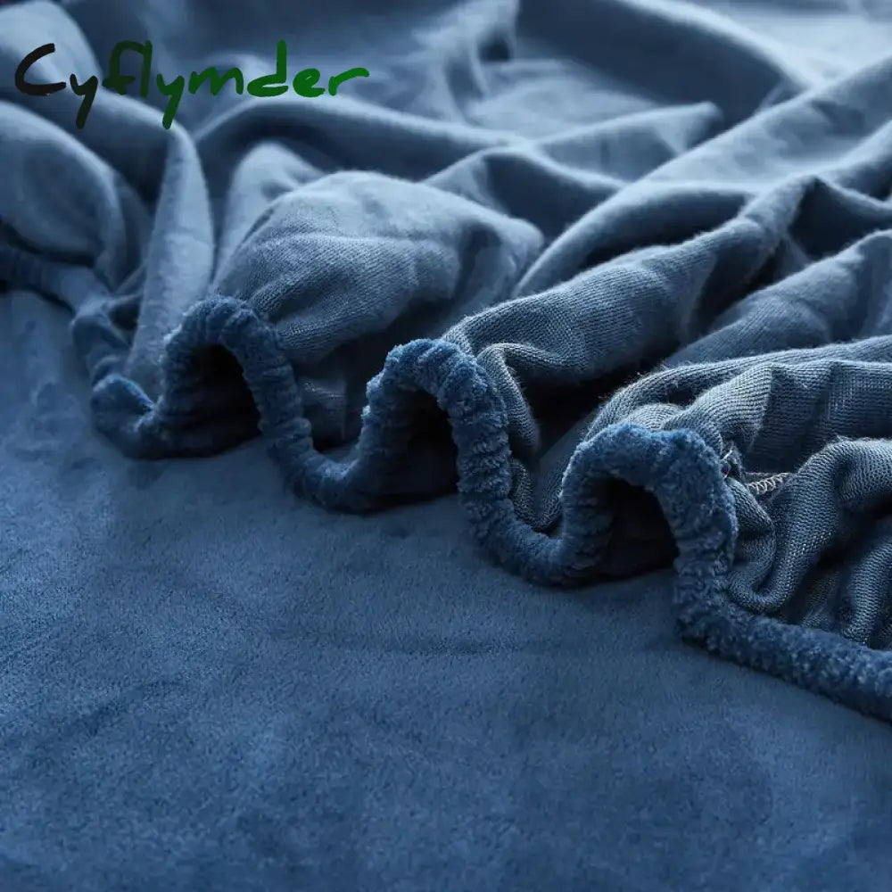 Cyflymder Winter Plush Elastic Fitted Sheet Double Bed Sheet Soft Warm Velvet Bedspread Mattress Cover Bed Linen