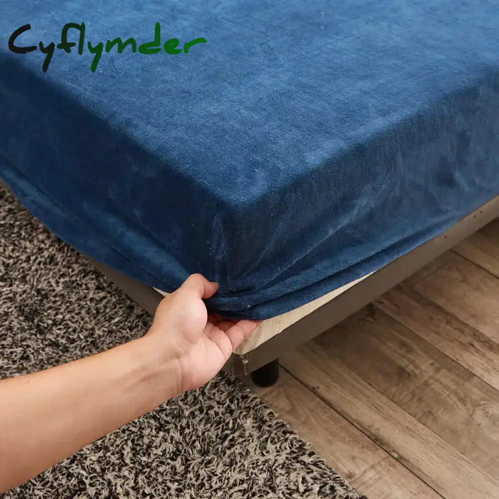 Cyflymder Winter Plush Elastic Fitted Sheet Double Bed Sheet Soft Warm Velvet Bedspread Mattress Cover Bed Linen