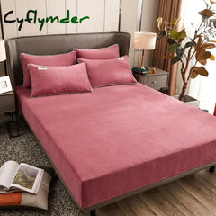 Cyflymder Winter Plush Fitted Sheet Elastic Double Bed Sheet Warm Bedspread Solid Color Mattress Cover Bed Linen