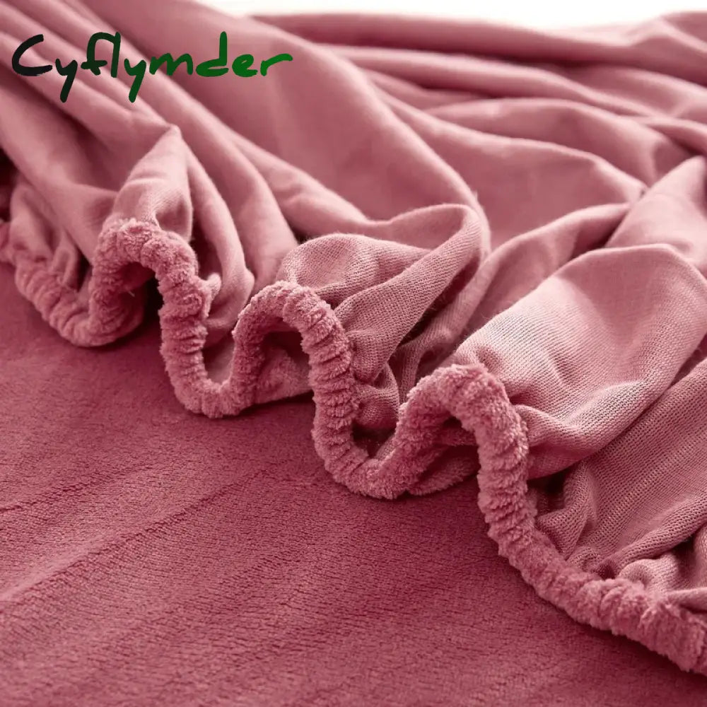 Cyflymder Winter Plush Fitted Sheet Elastic Double Bed Sheet Warm Bedspread Solid Color Mattress Cover Bed Linen