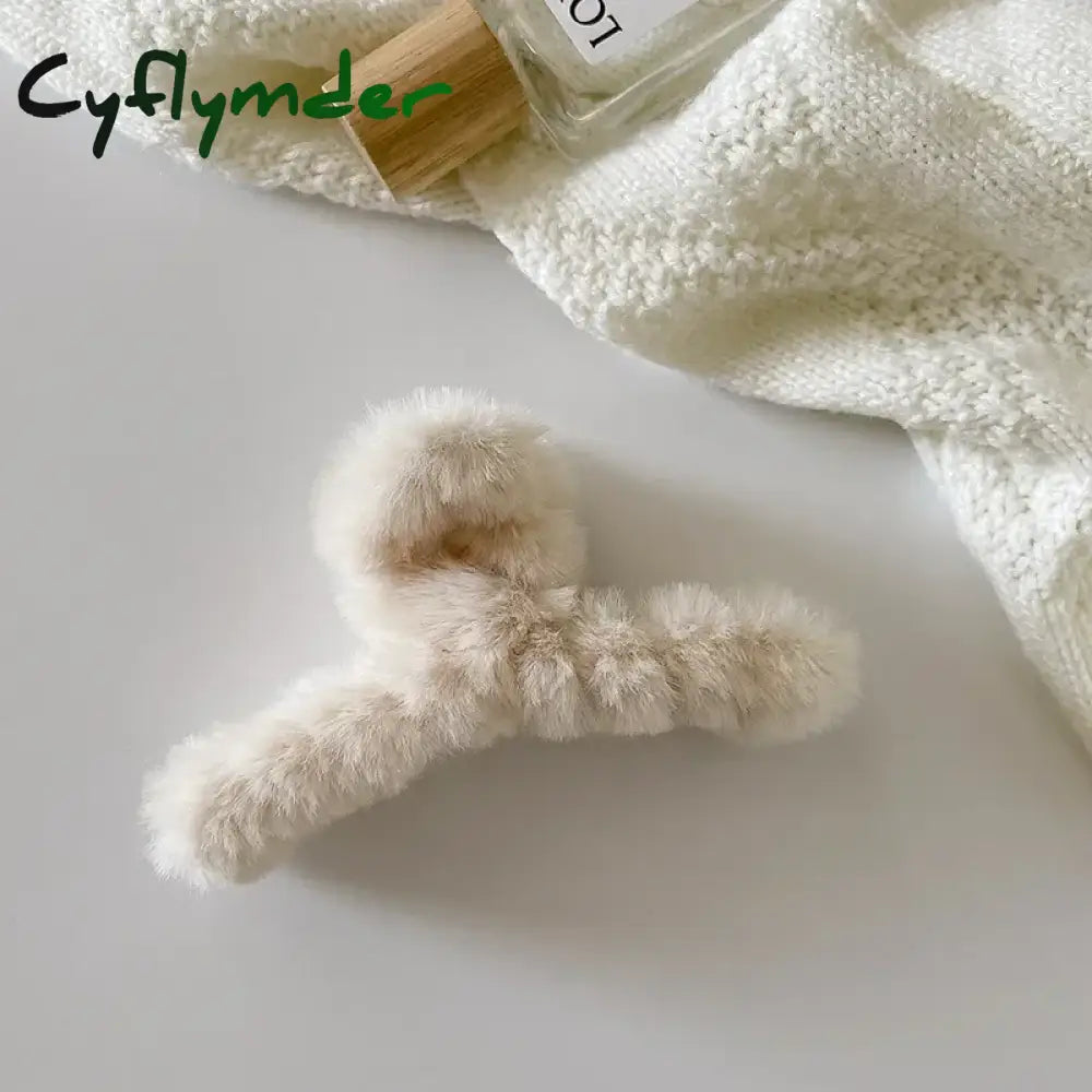 Cyflymder Winter Plush Hair Claw Clip Faux Fur Elegant Acrylic Hairpins Women Hair Clip Barrette Crab Headwear Girls